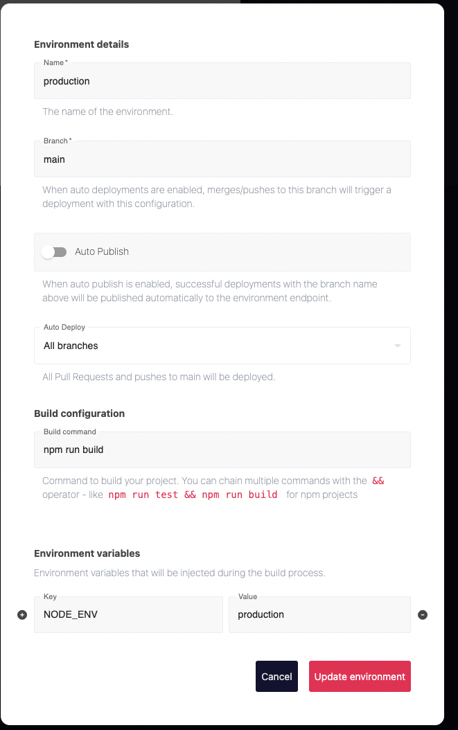 Stormkit environment configuration